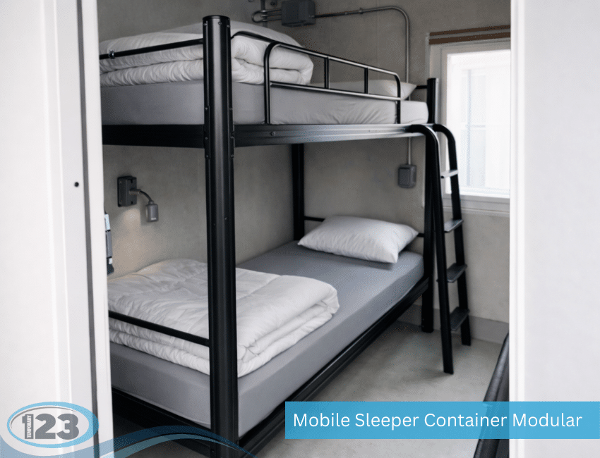 Two-bunk contractor sleeping room inside a mobile sleeper trailer